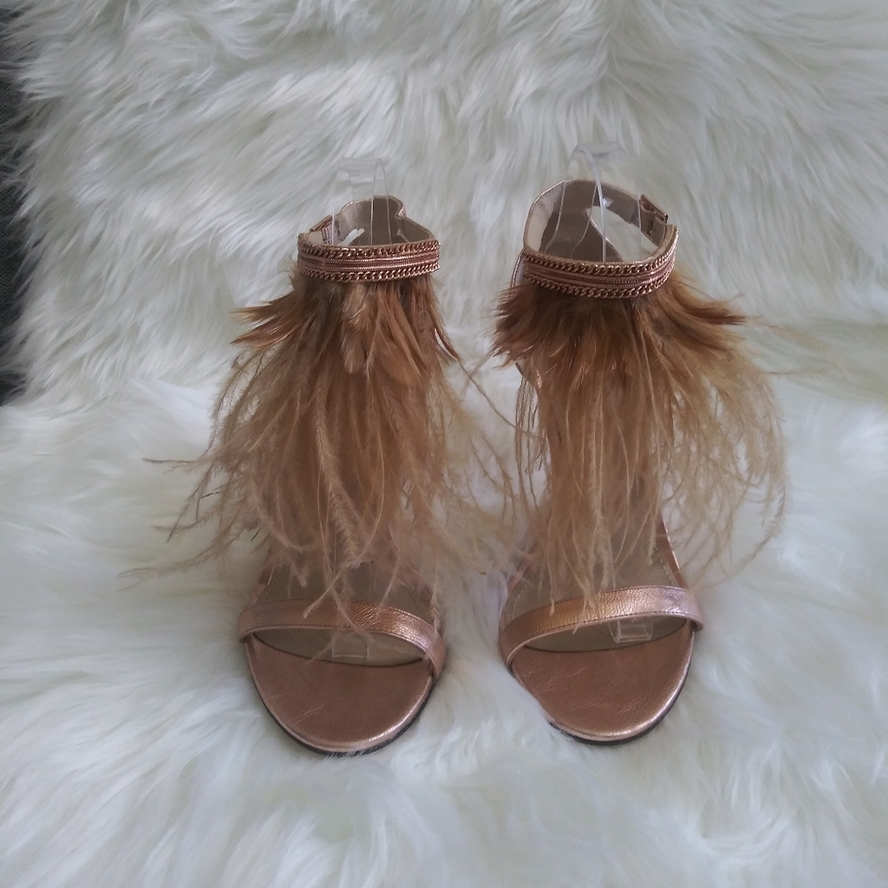 Brian Atwood Tan Feather Heels